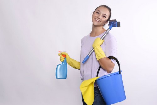 Professional cleaner preparing for move-out cleaning